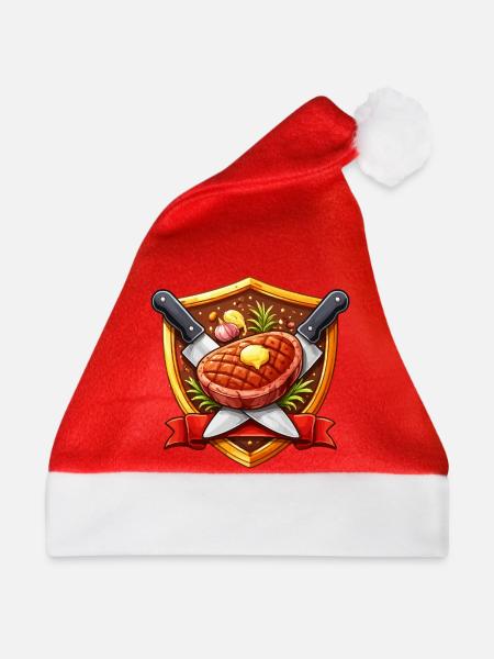Grillsteak Schildmotiv - Weihnachtsmütze - Rot