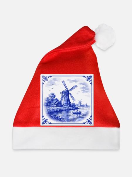 Delfter Windmühle am See - Weihnachtsmütze - Rot