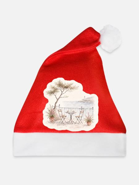 Balkonblick – Bistro über dem Meer - Weihnachtsmütze - Rot - Vorne