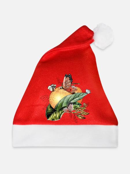Schmetterlinge auf einer Orange - Weihnachtsmütze - Rot - Vorne
