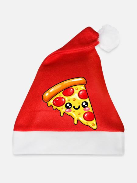 Kawaii Pizza Slice Cartoon - Weihnachtsmütze - Rot