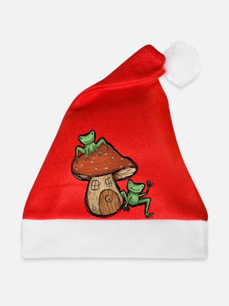 Frösche mit süßem Pilzhaus - Weihnachtsmütze - Rot