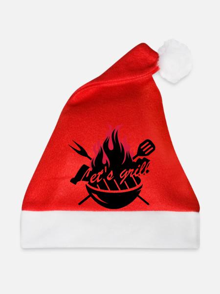 Grill mit Grillbesteck - Weihnachtsmütze - Rot