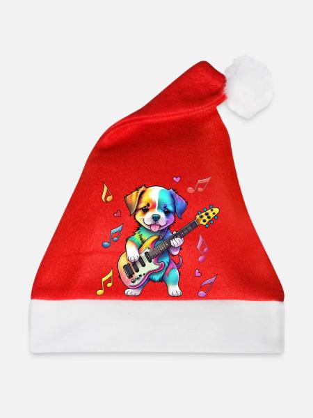 Rock Star Hound Welpe – Regenbogen - Weihnachtsmütze - Rot
