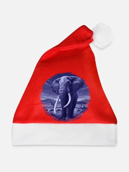 Nächtlicher Elefant in der Savanne - Weihnachtsmütze - Rot