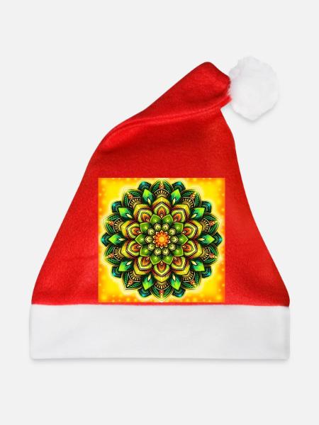 Leuchtendes Mandala-Blütenmuster - Weihnachtsmütze - Rot