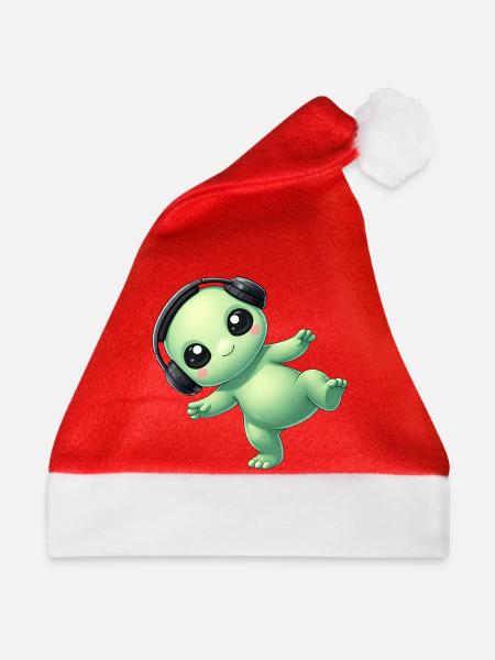 Außerirdischer Alien mit Kopfhörern Techno Tanzen - Weihnachtsmütze - Rot