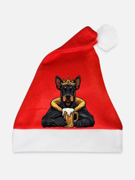 Dobermann Hund Bier König - Weihnachtsmütze - Rot
