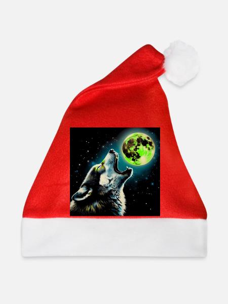 Wolf heult zum Vollmond - Weihnachtsmütze - Rot