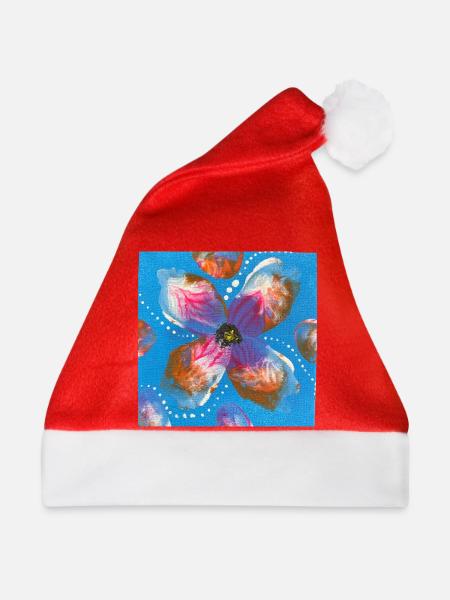 Blaues Blütenfeuerwerk - Weihnachtsmütze - Rot
