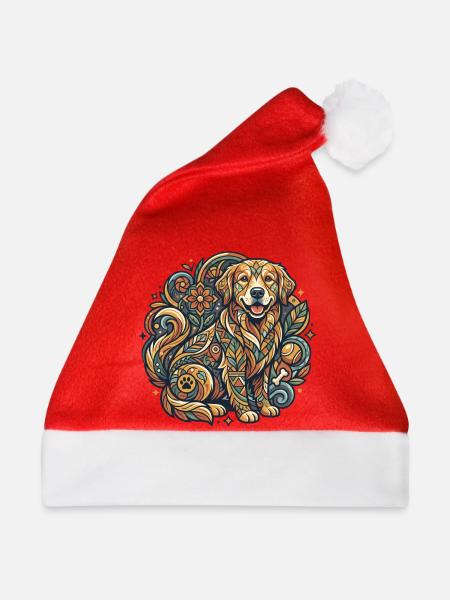 Blumenhunde Tattoo Motiv Muster - Weihnachtsmütze - Rot