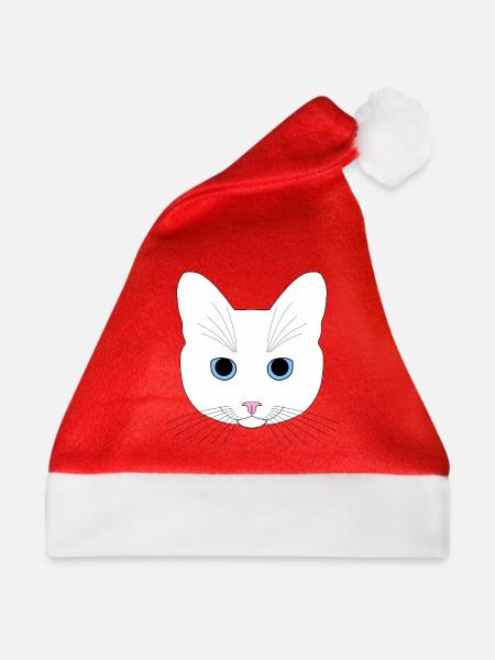 Weiße Katze - Weihnachtsmütze - Rot - Vorne