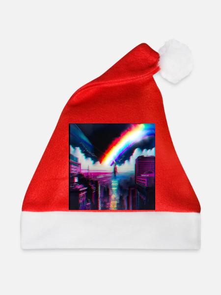 Regenbogen City Art Futuristisch - Weihnachtsmütze - Rot