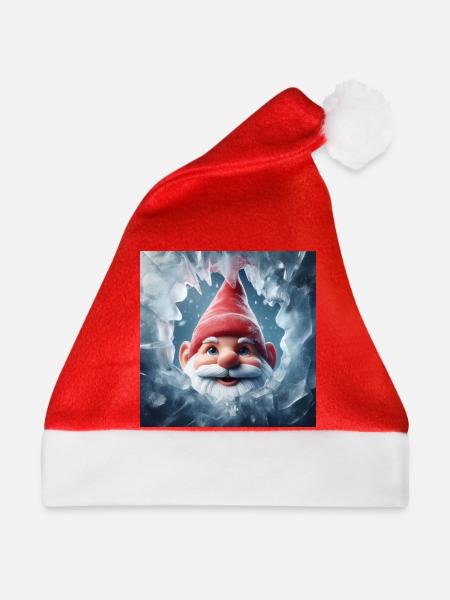 Wichtel schaut durch Eis - Weihnachtsmütze - Rot