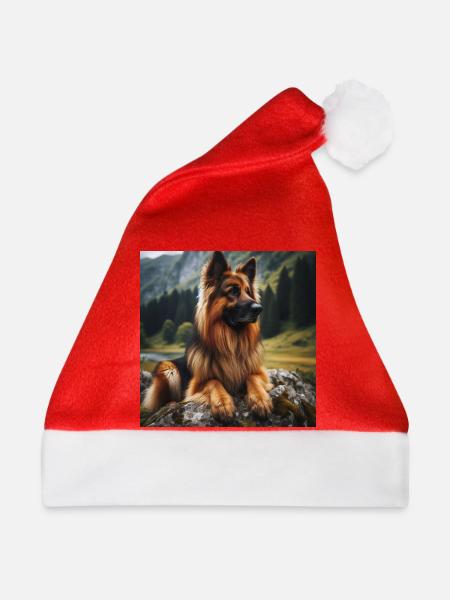 Deutscher Schäferhund Kunst - Weihnachtsmütze - Rot