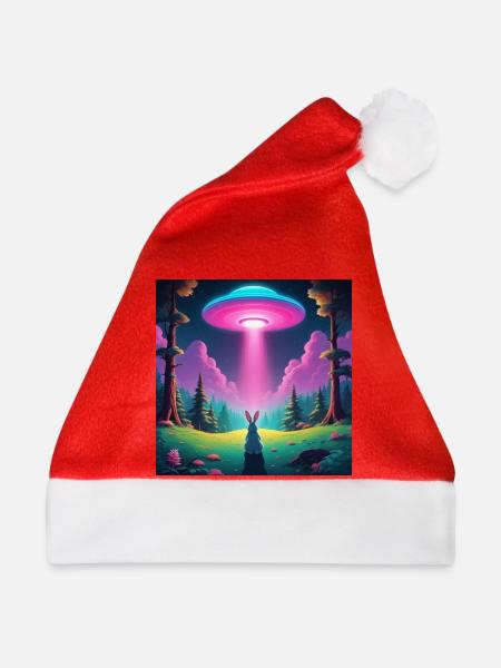 UFO mit Hase - Weihnachtsmütze - Rot