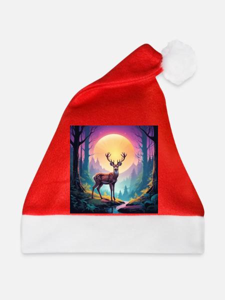 Hirsch im Wald - Weihnachtsmütze - Rot