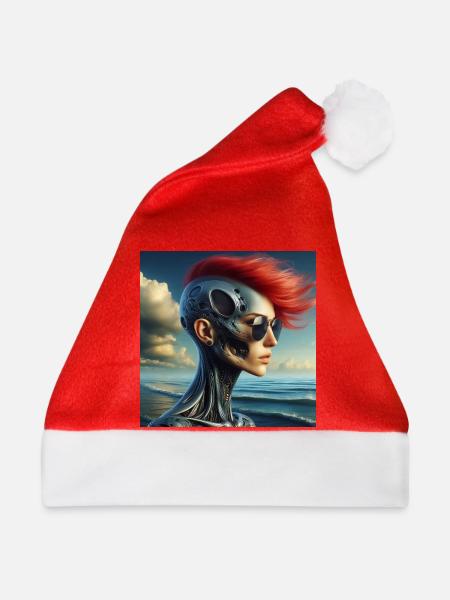 Cyberpunk-Frau - Weihnachtsmütze - Rot