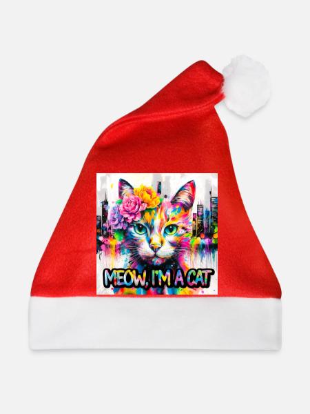 Kunstvolle katze - Weihnachtsmütze - Rot