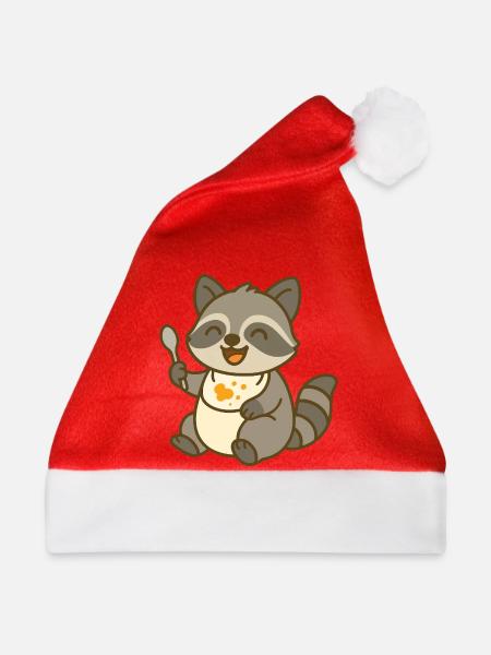 Futtern mit Waschbärbaby - Weihnachtsmütze - Rot