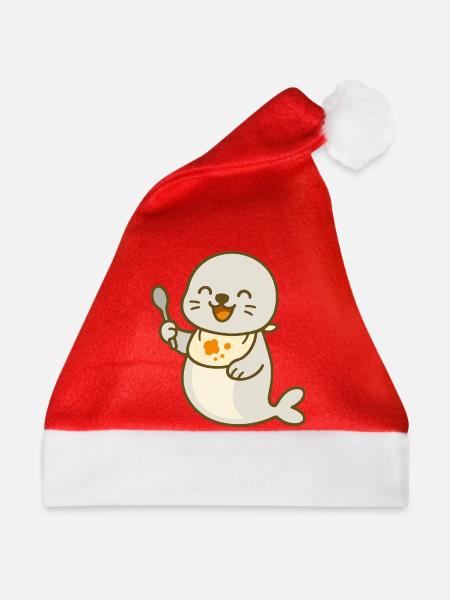Futtern mit dem Robbenbaby - Weihnachtsmütze - Rot