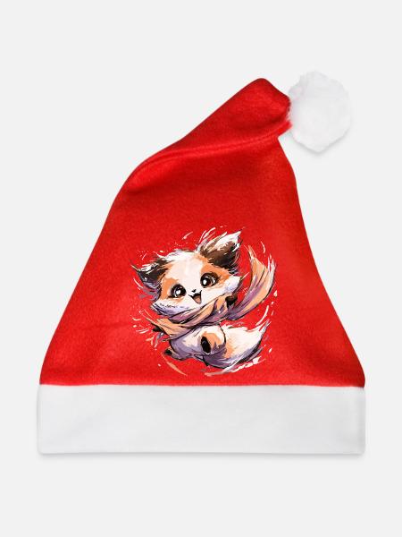 Fuchs mit Schal | Tanzender Fuchs - Weihnachtsmütze - Rot