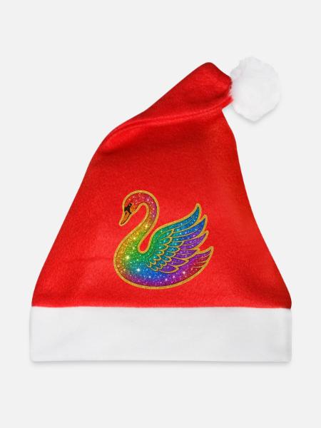 Regenbogen Glitzer Schwan - Weihnachtsmütze - Rot