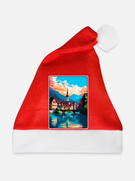 Thun Schweiz Alpine Riverside Stadtbild Poster - Weihnachtsmütze - Rot