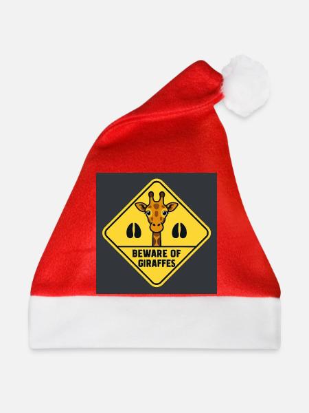 Giraffen-Warnschild - Weihnachtsmütze - Rot