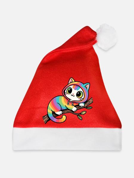 Regenbogen Katze Hoodie am Ast - Weihnachtsmütze - Rot