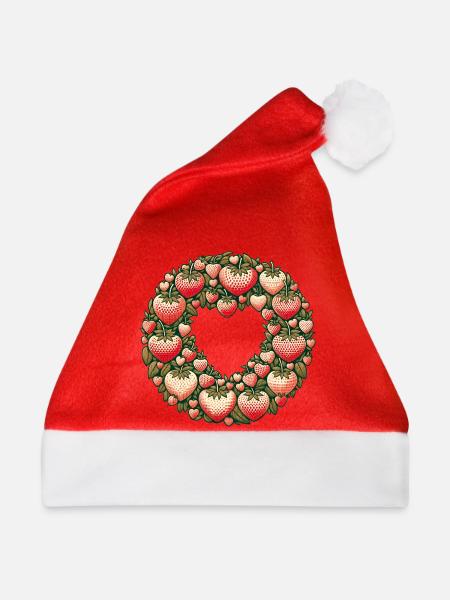 Erdbeer-Herzkranz - Weihnachtsmütze - Rot