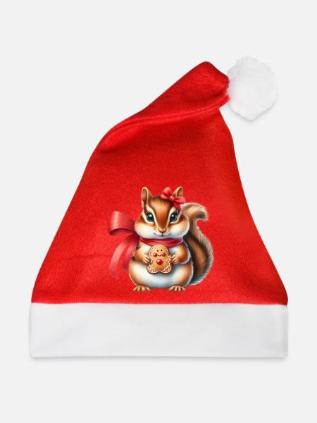 Ingwer-Eichhörnchen mit Keks - Weihnachtsmütze - Rot