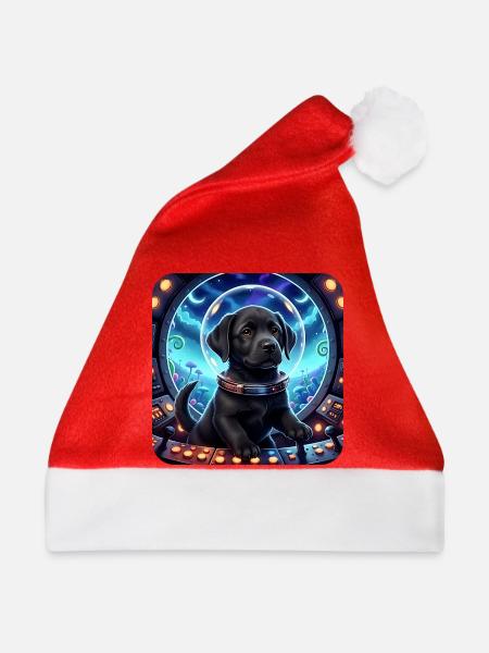 Kosmischer Welpe im Space Cockpit - Weihnachtsmütze - Rot