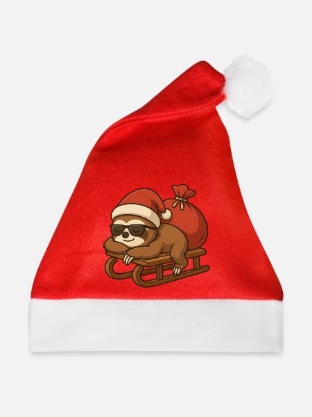 Cooles Weihnachtsfaultier auf Schlitten - Weihnachtsmütze - Rot