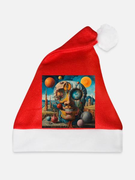 Surrealer Planeten-Schädel - Weihnachtsmütze - Rot