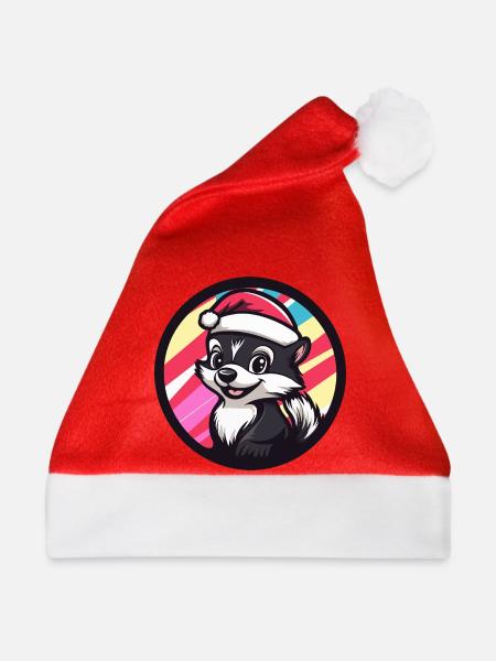 Weihnachts-Stinktier Karikatur - Weihnachtsmütze - Rot