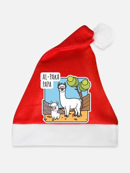 Alpaka Papa mit Alpaka Sohnemann, oder Lama? - Weihnachtsmütze - Rot - Vorne