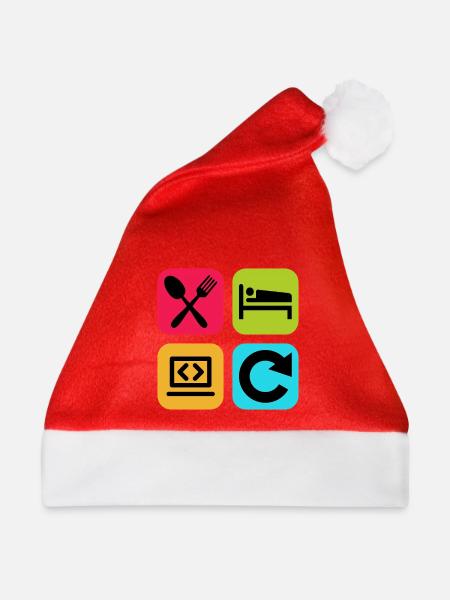 Essen, schlaf, Programm wiederholen, lustiger Zitatcode - Weihnachtsmütze - Rot