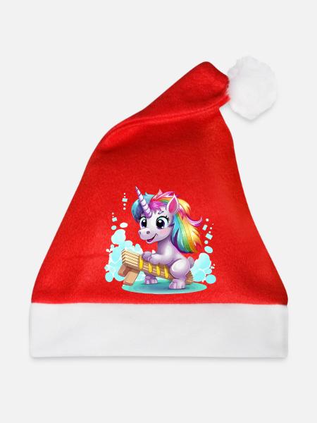 Regenbogen Einhorn Schlitten - Weihnachtsmütze - Rot