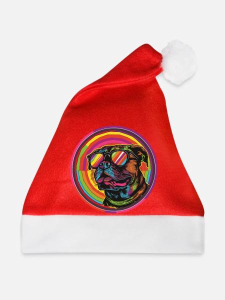 Bulldog mit Sonnenbrillen - Weihnachtsmütze - Rot