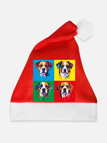 Hund Pop-Art Portrait - Weihnachtsmütze - Rot