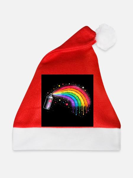 Regenbogen-Spray Kunst - Weihnachtsmütze - Rot
