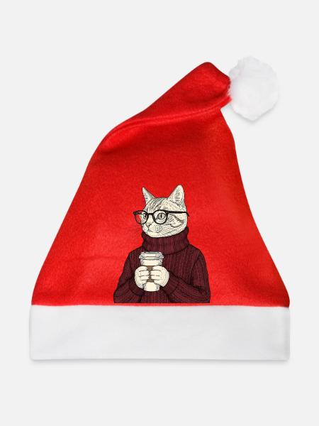 Sophisticated Coffee Cat - Weihnachtsmütze - Rot