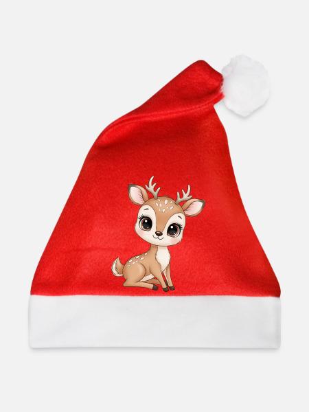 Kuschelige Rehchen Illustration - Weihnachtsmütze - Rot