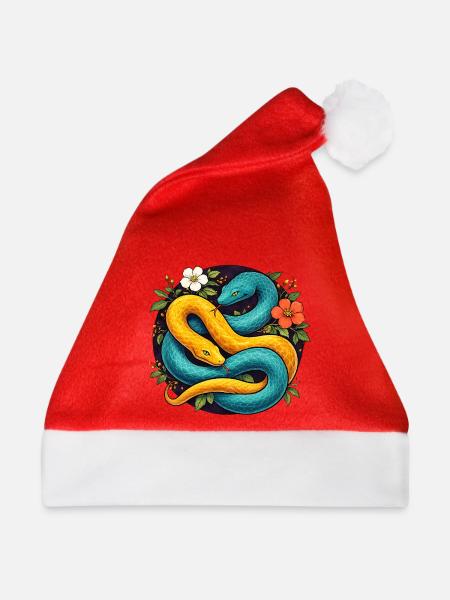 Zwei Pythonschlangen im Blütenring - Weihnachtsmütze - Rot