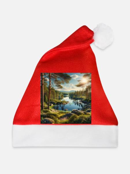 Waldsee in der Abendsonne - Weihnachtsmütze - Rot