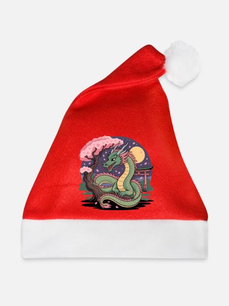 Drache Sakura unter dem Mond - Weihnachtsmütze - Rot