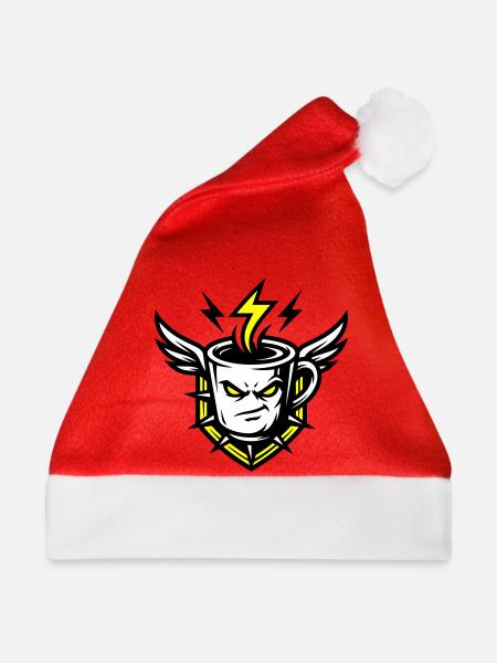 Kaffeetasse Gesicht Blitz Gelb Symbol - Weihnachtsmütze - Rot
