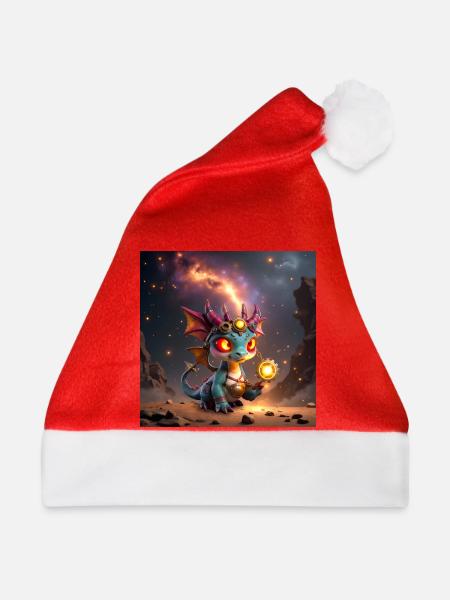 Leuchtender Steampunk-Drache mit Zahnrädern - Weihnachtsmütze - Rot