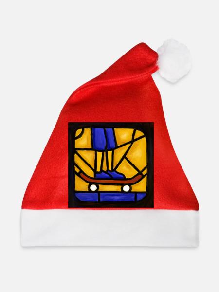Buntglas-Skateboarder-Grafik - Weihnachtsmütze - Rot